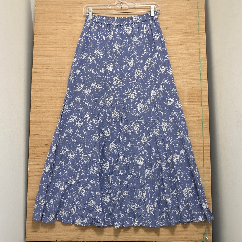 Uniqlo Joy of Print Floral Maxi Skirt Blue White Elastic Waist 222-425372 S